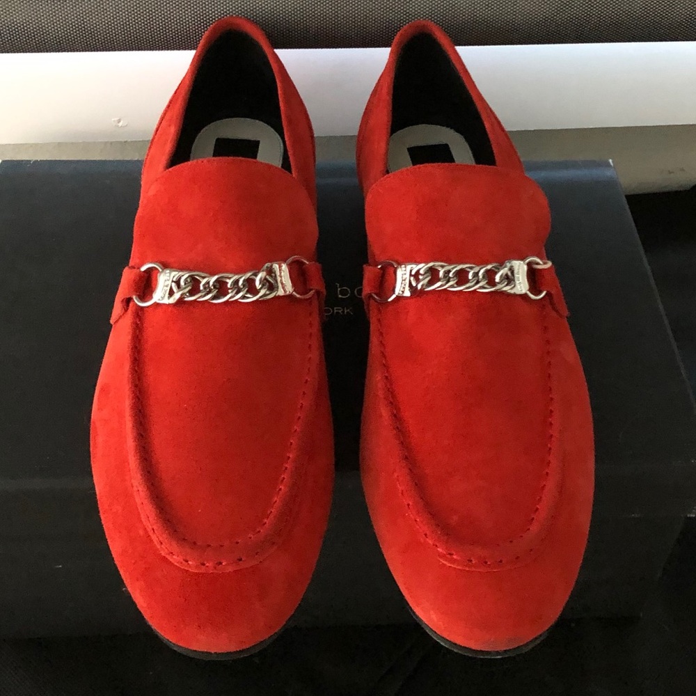 Rag & Bone Red Suede Loafers, in Box, Never Worn.